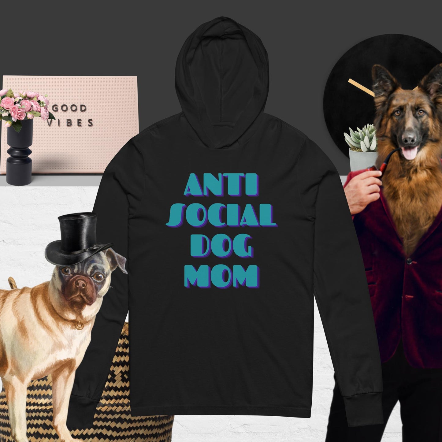 Anti Social Dog Mom Hooded long-sleeve tee