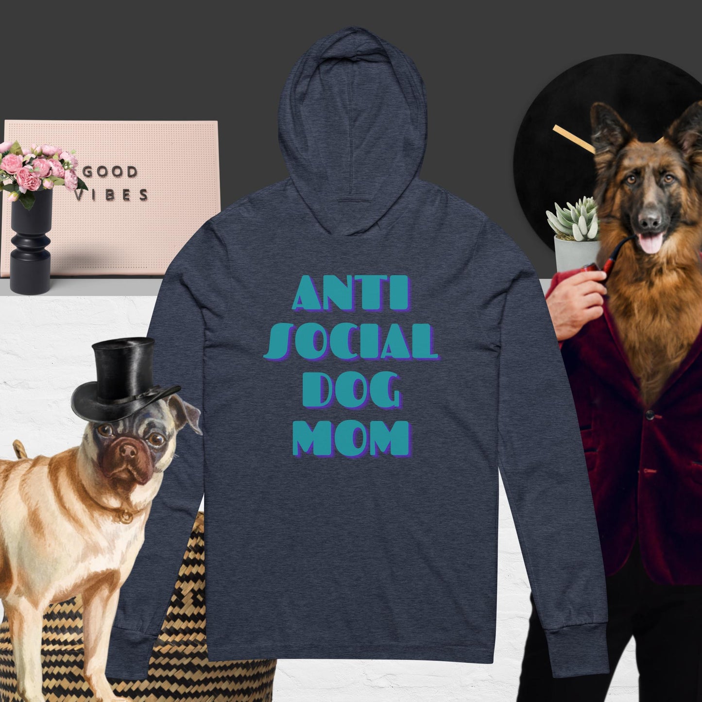 Anti Social Dog Mom Hooded long-sleeve tee